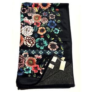 Johnny Was Evening Palace Beach Towel 40x70” Black with Floral NWT